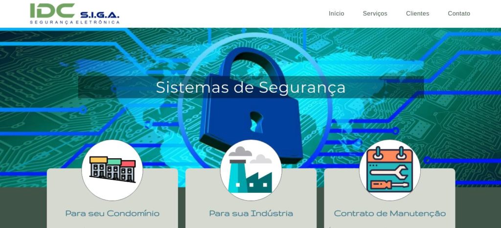 Pagina inicial do site IDC siga sistemas de segurança
